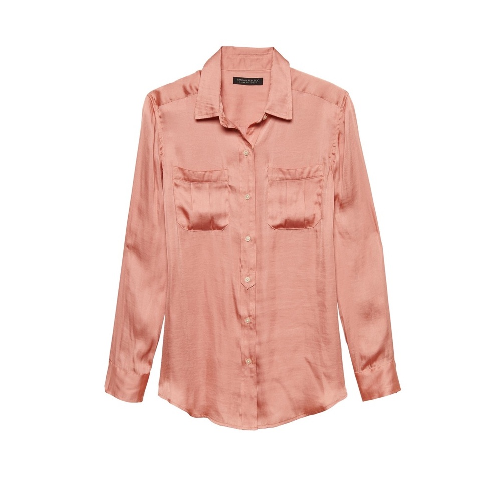 Banana Republic Dillon Classic Fit Button Down Long Sleeve Shirt - Pink Satin